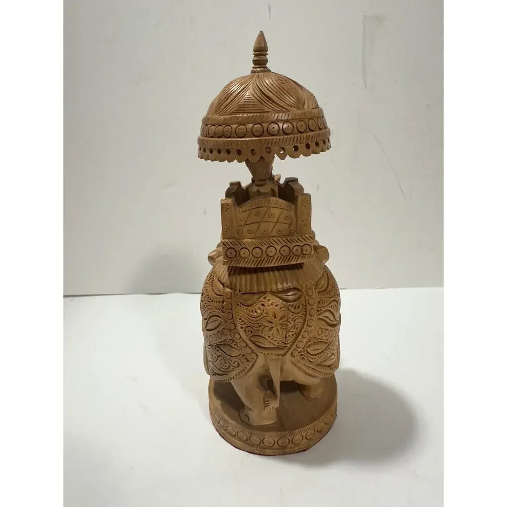 Hand Carved Wood Ambari Elephant India Arts Statue Royal Maharaj‎ Figure 8.5”